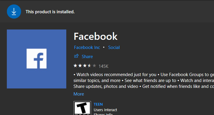 facebook for windows 10 install